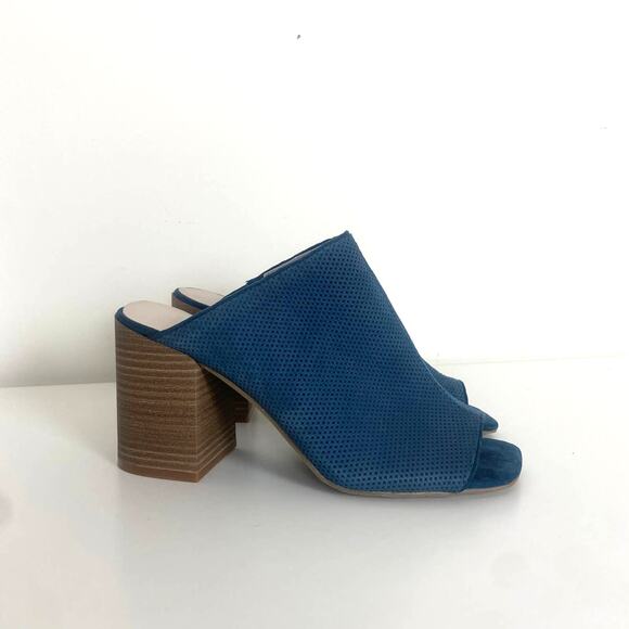 Kenneth Cole Reaction Indigo Blue Top Notch Perforated Chunky Heel Mule Size 8 - Picture 4 of 10
